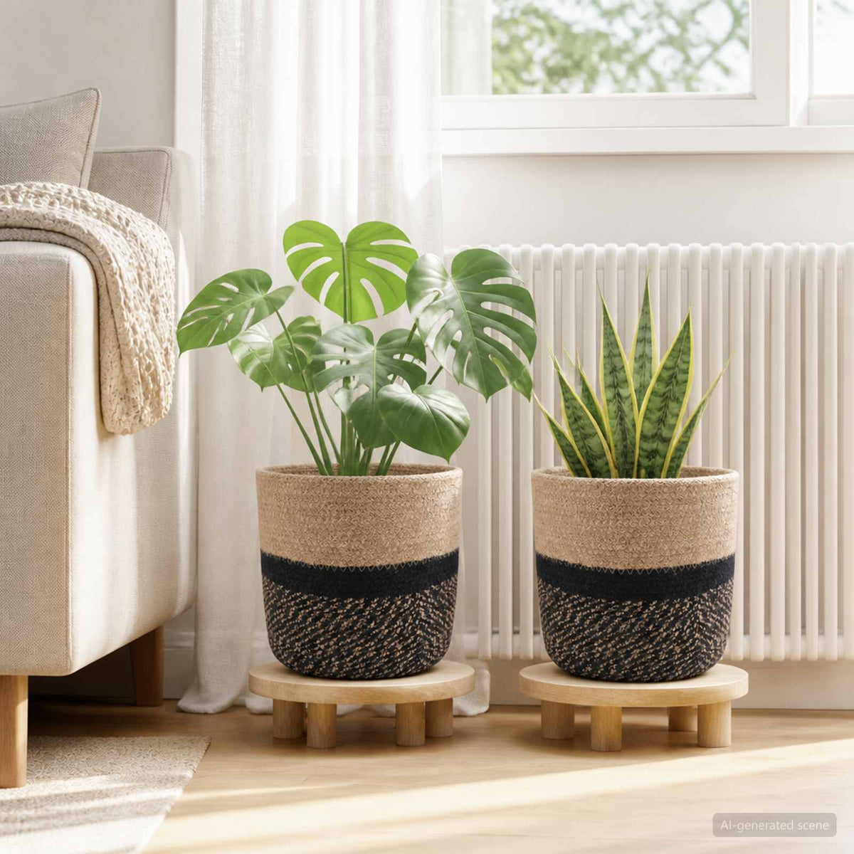 Set De Macetas De Planta 2 Uds. Natural Y Negro Ø 21 X 21 Cm_1