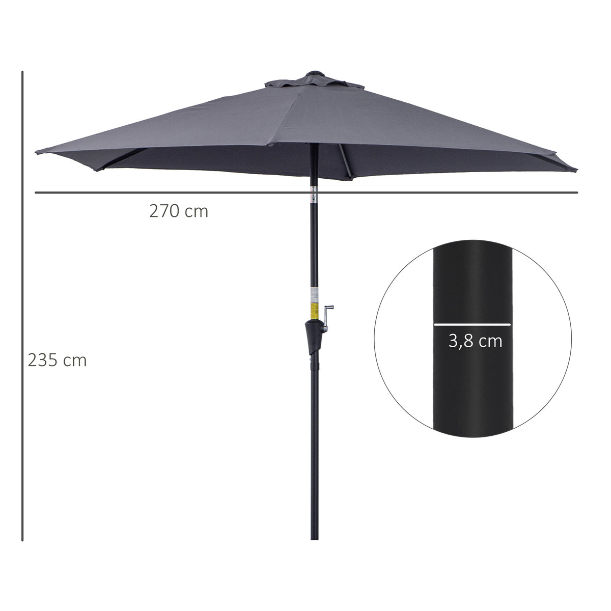 Sombrilla De Jardín Reclinable Con Manivela Outsunny Ø270x235cm Gris_2