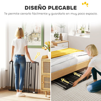 Pawhut Barrera De Seguridad Para Perros Plegable 202,5 Cm Con Auto Cierre Negro_5