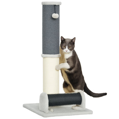 Pawhut Poste Rascador Para Gatos 85 Cm Con Cepillo De Auto Acicalado Gris Crema_0