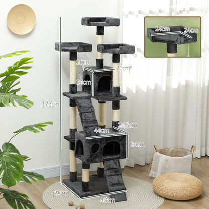 Pawhut Árbol Rascador Para Gatos Grande 49x49x173 Cm Con Múltiples Niveles Gris_2