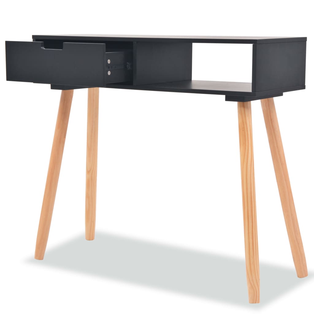 Mesa Consola De Madera Maciza De Pino 80x30x72 Cm Negra_0