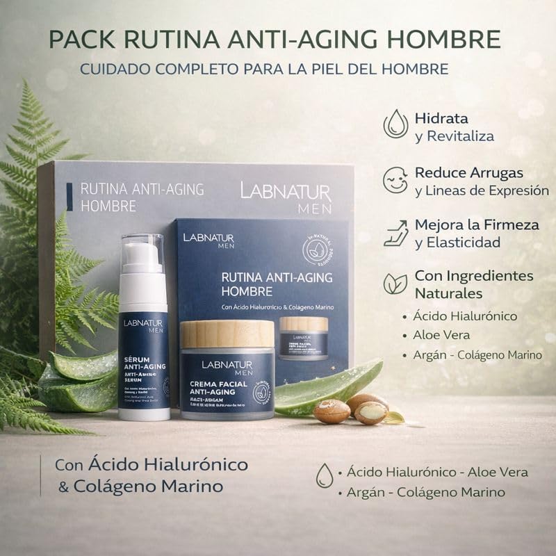 Labnatur Men Pack Antiaging Hombre | Ácido Hialurónico Y Colágeno Marino | Crema Y Sérum Reafirmante | Natural_1