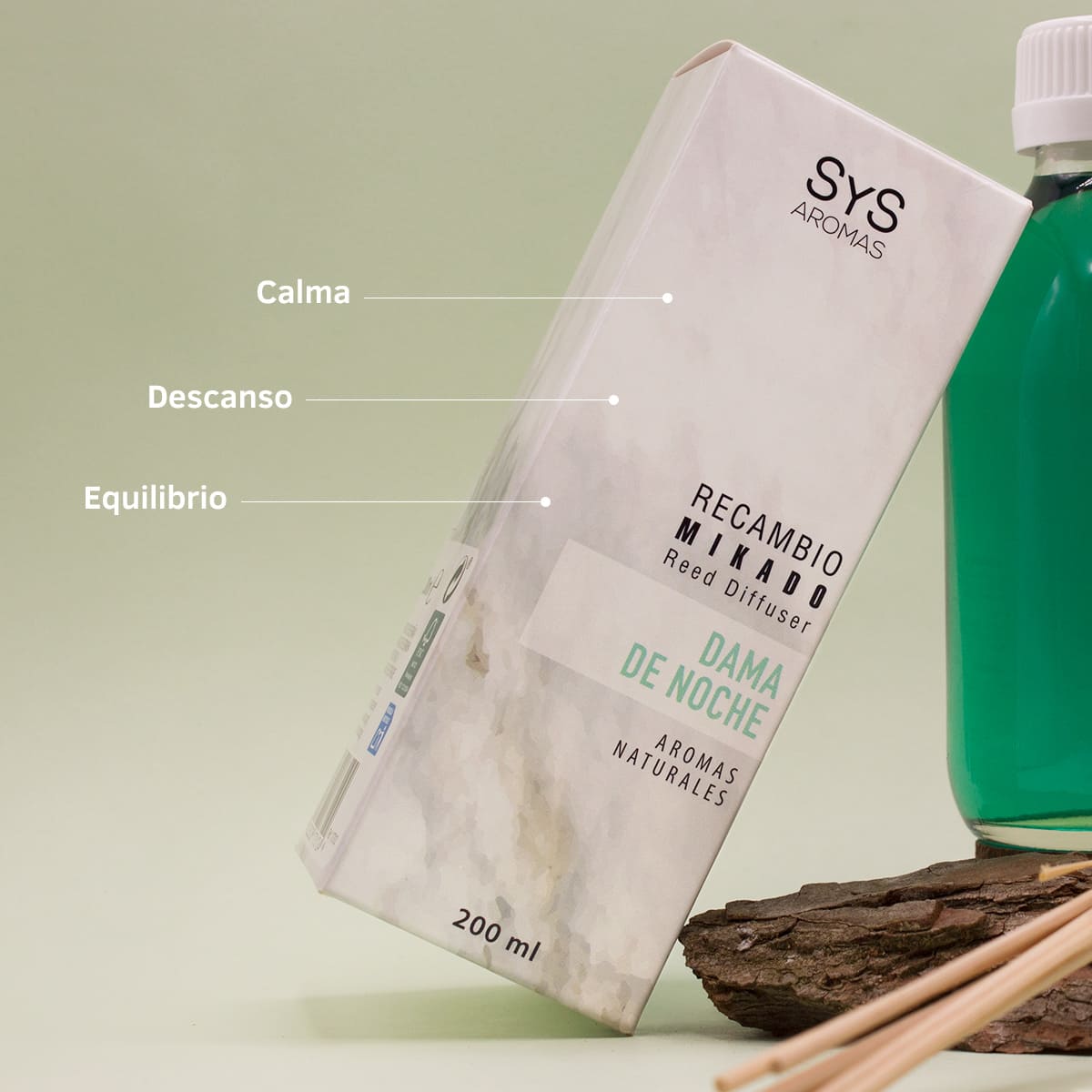 Recambio Mikado Dama de Noche Mármol SYS Aromas 200 ml | Con Palos | Aroma Floral y Agreste | Relajante_2