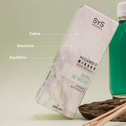 Recambio Mikado Dama de Noche Mármol SYS Aromas 200 ml | Con Palos | Aroma Floral y Agreste | Relajante_2