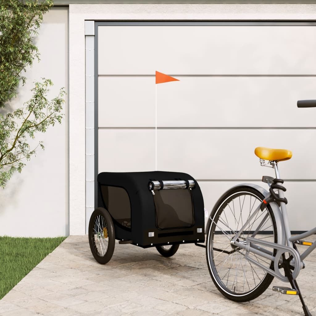 Vidaxl Remolque De Bicicleta Mascotas Hierro Tela Oxford Negro_1