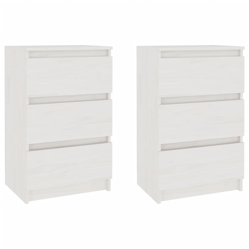 Mesitas De Noche 2 Uds Madera Maciza Pino Blanco 40x29,5x64 Cm_0