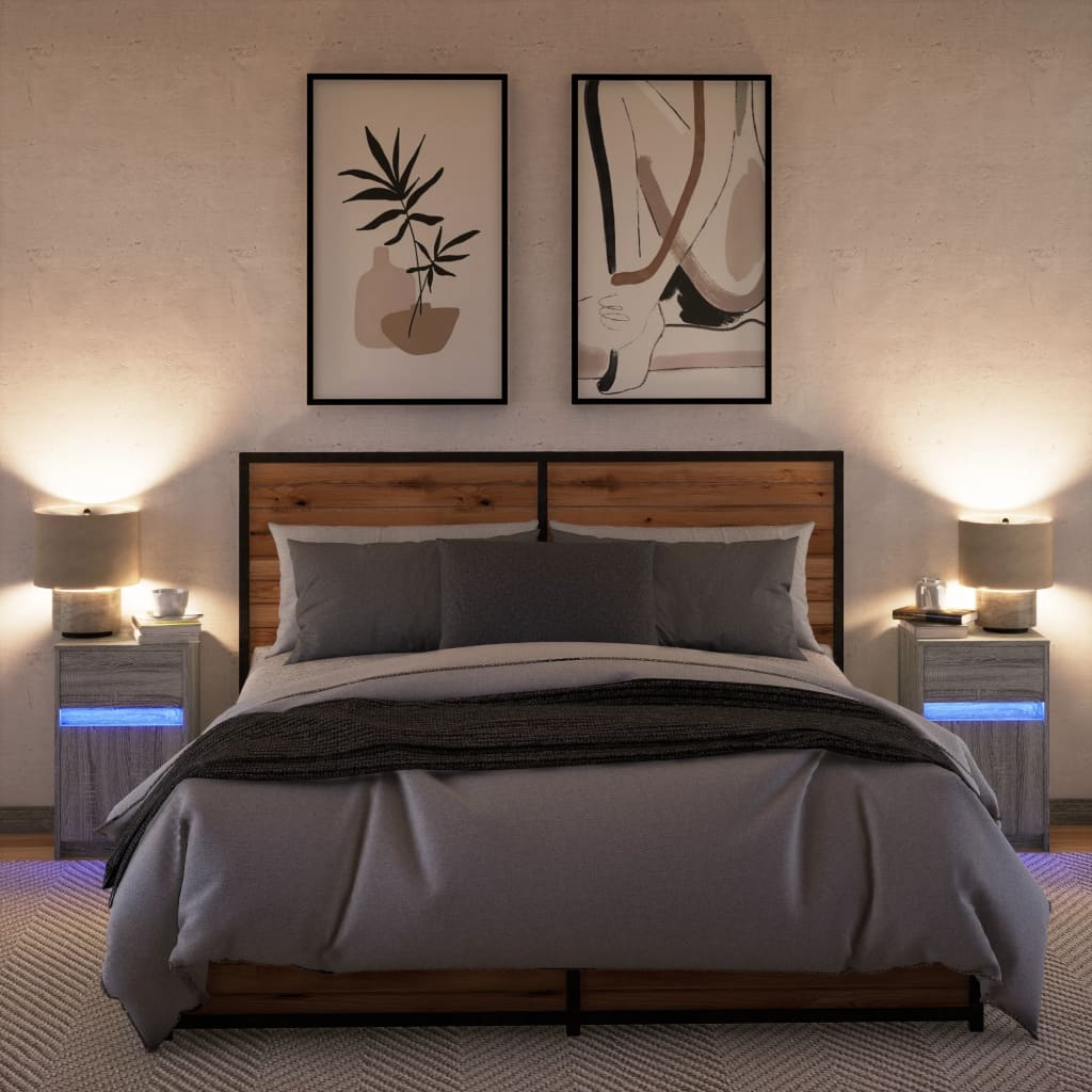 Mesitas De Noche Luces Led 2 Uds Madera Ingeniería Gris Sonoma_2