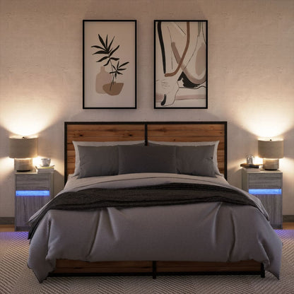 Mesitas De Noche Luces Led 2 Uds Madera Ingeniería Gris Sonoma_2