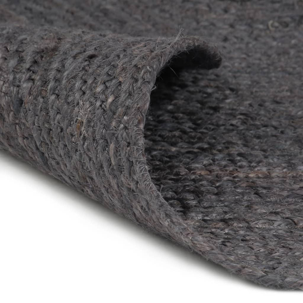 Alfombra De Yute Tejida A Mano Redonda Gris Oscuro 240 Cm / Vetonek_4