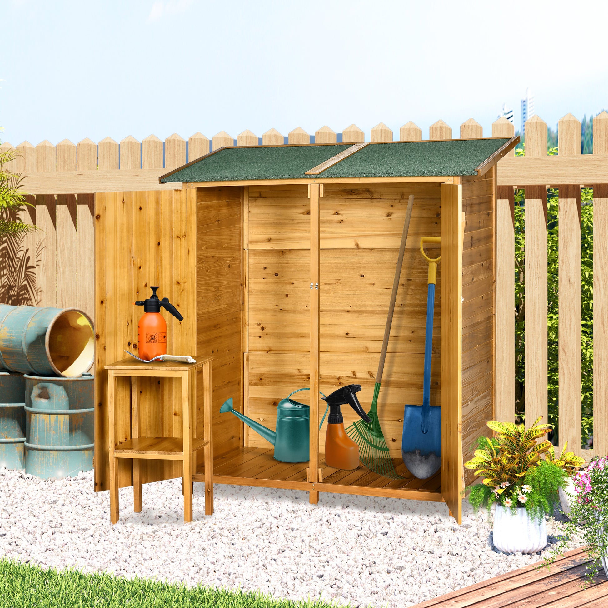 Outsunny Caseta De Jardín De Madera 140x75x157cm Con Techo Asfáltico 2 Puertas_1