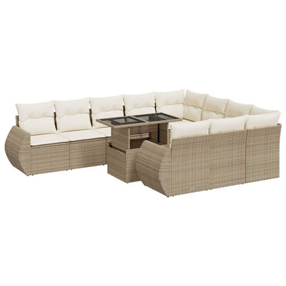 Set De Sofás De Jardín 11pzas Con Cojines Ratán Sintético Beige / Vetonek_1