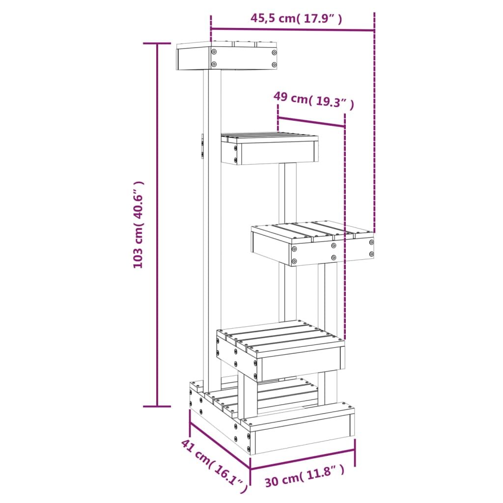Vidaxl Árbol Para Gatos Madera Maciza De Pino Blanco 45,5x49x103 Cm_2