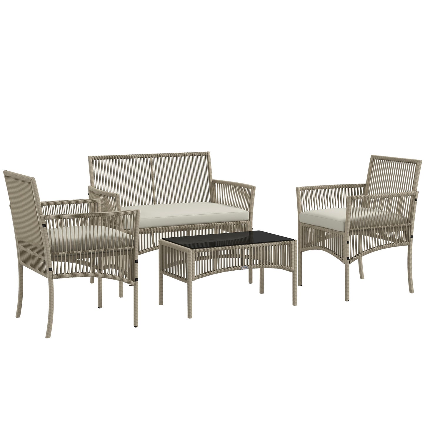 Outsunny Conjunto De Muebles De Jardín De Ratán Juego De 4 Piezas Caqui_0