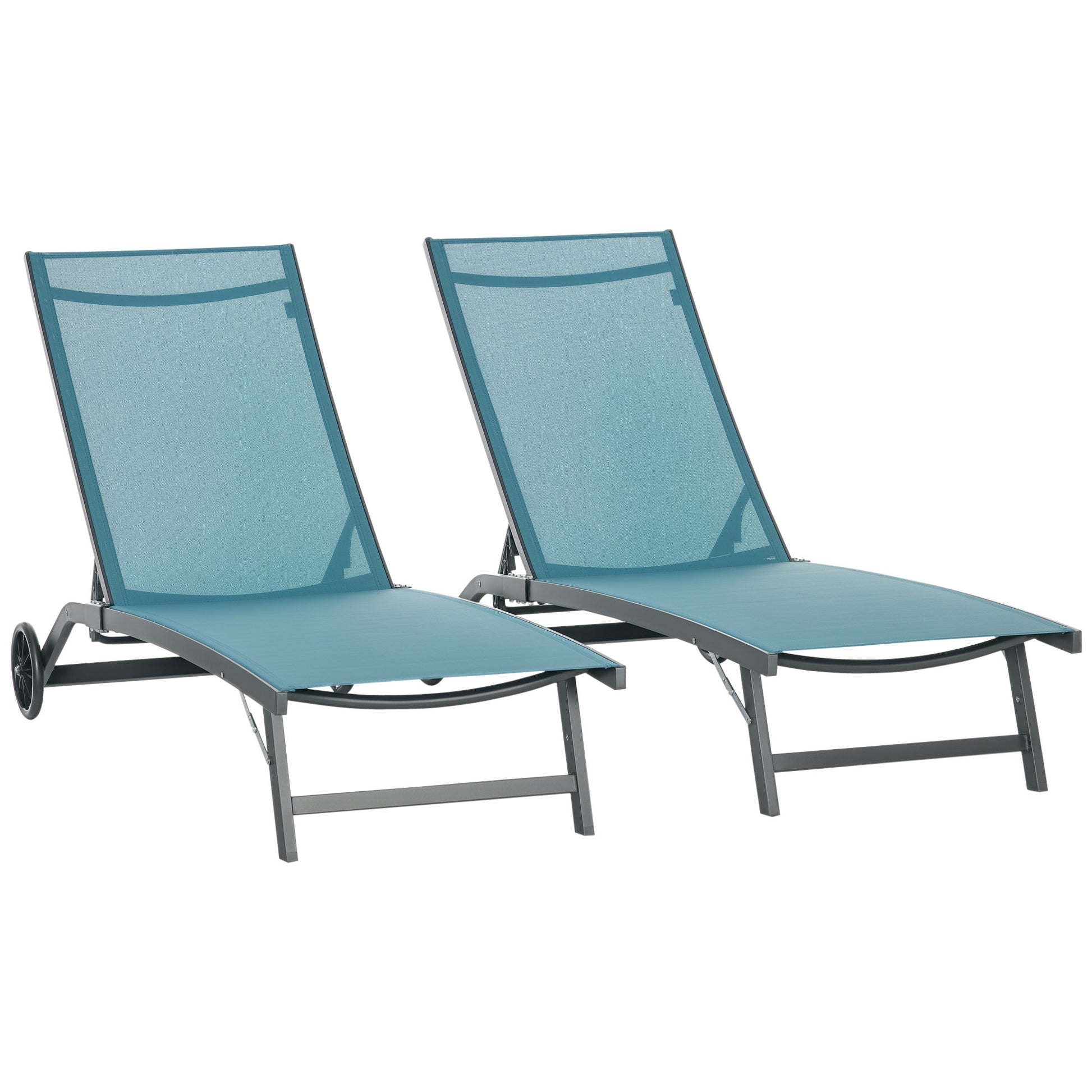 Outsunny Juego De 2 Tumbonas Reclinables De Jardín 165x66x102 Cm Azul Y Gris_0