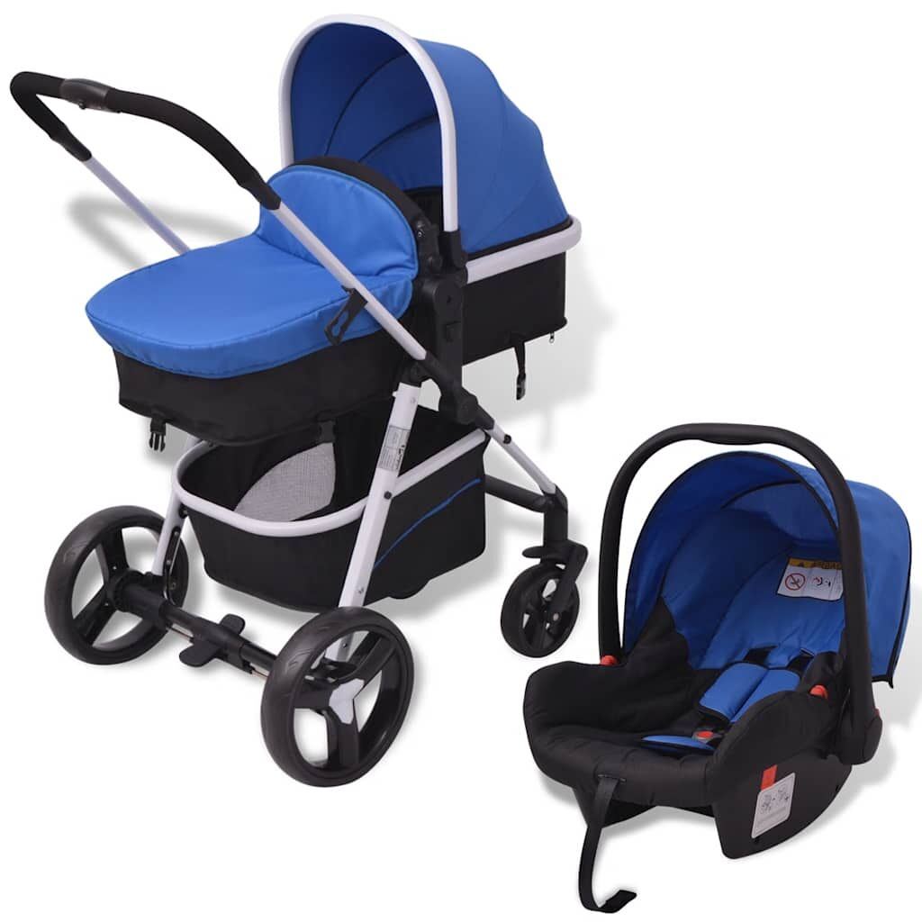 Vidaxl Cochecito De Bebé 3 En 1 Azul Y Negro Aluminio_0