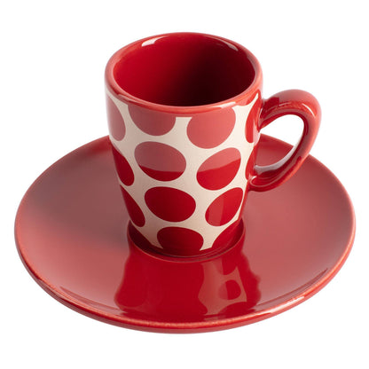 Set De 4pc Café (2 Tazas De 75ml + 2 Platos De Color Solido) Stoneware De Topos Rojos_2