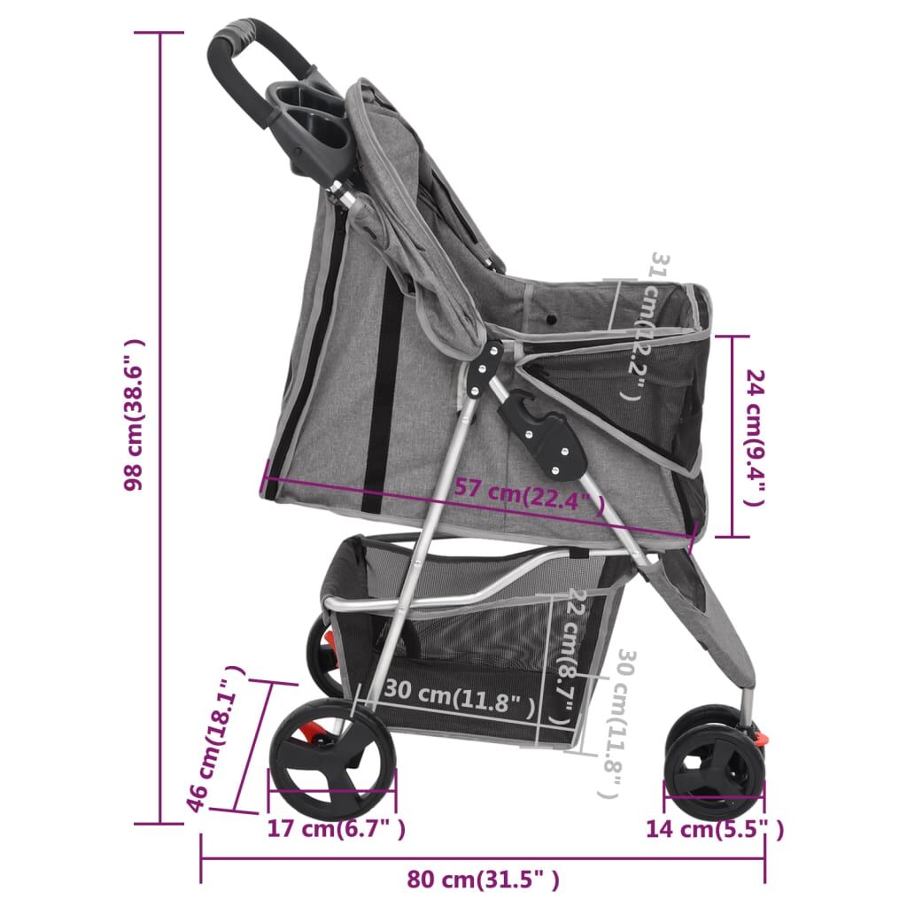 Vidaxl Cochecito Para Perros Plegable Tela Oxford Gris 80x46x98 Cm_2