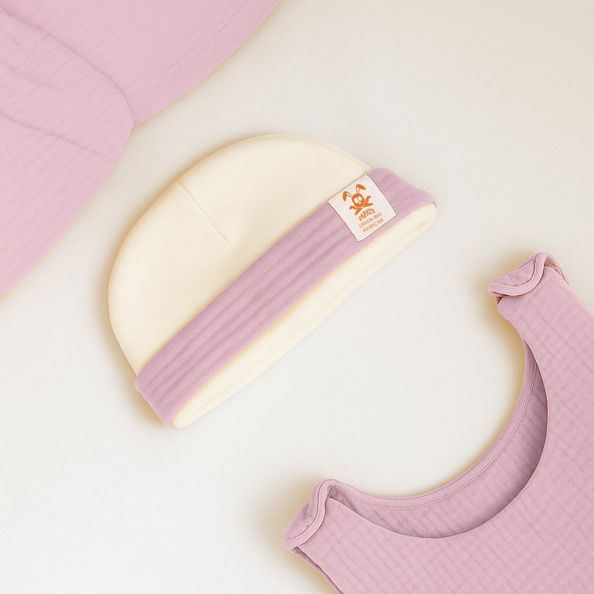 Capota De Nacimiento De Algodón Orgánico Blanco Y Rosa_2