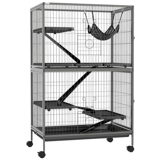 Pawhut Jaula Para Animales Pequeños De 4 Niveles Con Ruedas 80x52x128 Cm Gris_0