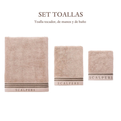 Juego De 3 Toallas Beige (tocador 30x50cm, Manos 50x100cm Y Baño 90x150cm) Scalpers Home_1