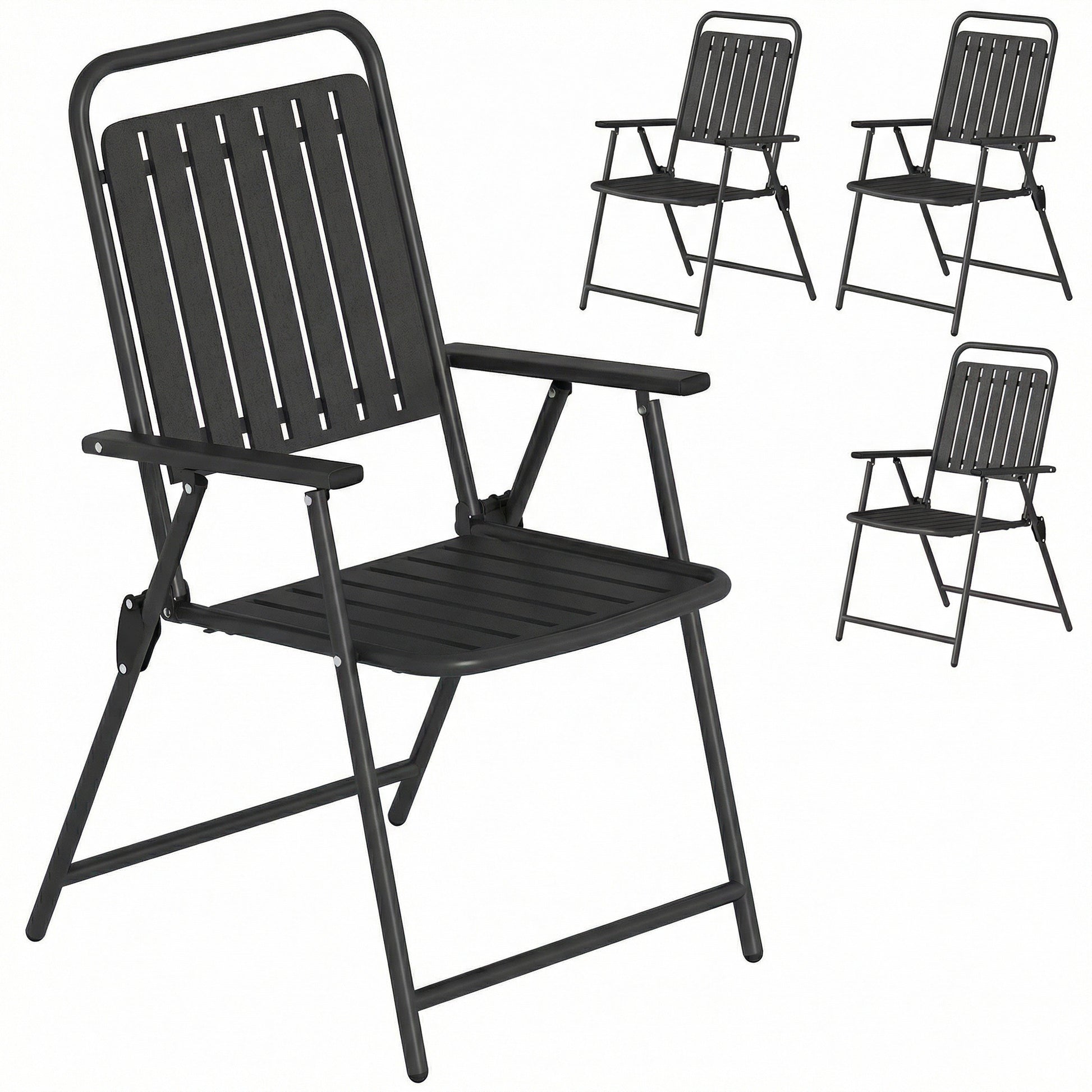 Outsunny Juego De 4 Sillas De Jardín Exterior Plegables 55x63x93 Cm Negro_0