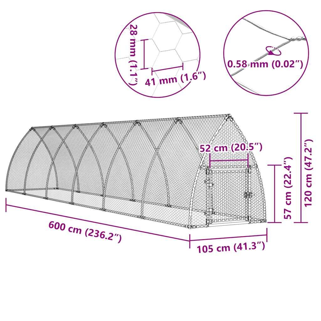 Vidaxl Jaula Para Gallinas Acero Galvanizado Plateado 600x105x120 Cm_2