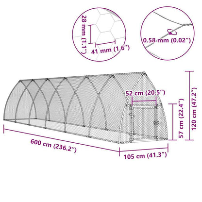 Vidaxl Jaula Para Gallinas Acero Galvanizado Plateado 600x105x120 Cm_2