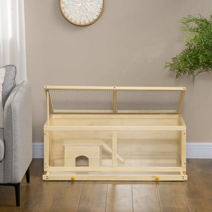 Jaula Para Hámster De Madera Tapa Abatible Pawhut 100x58x38 Cm Natural_4