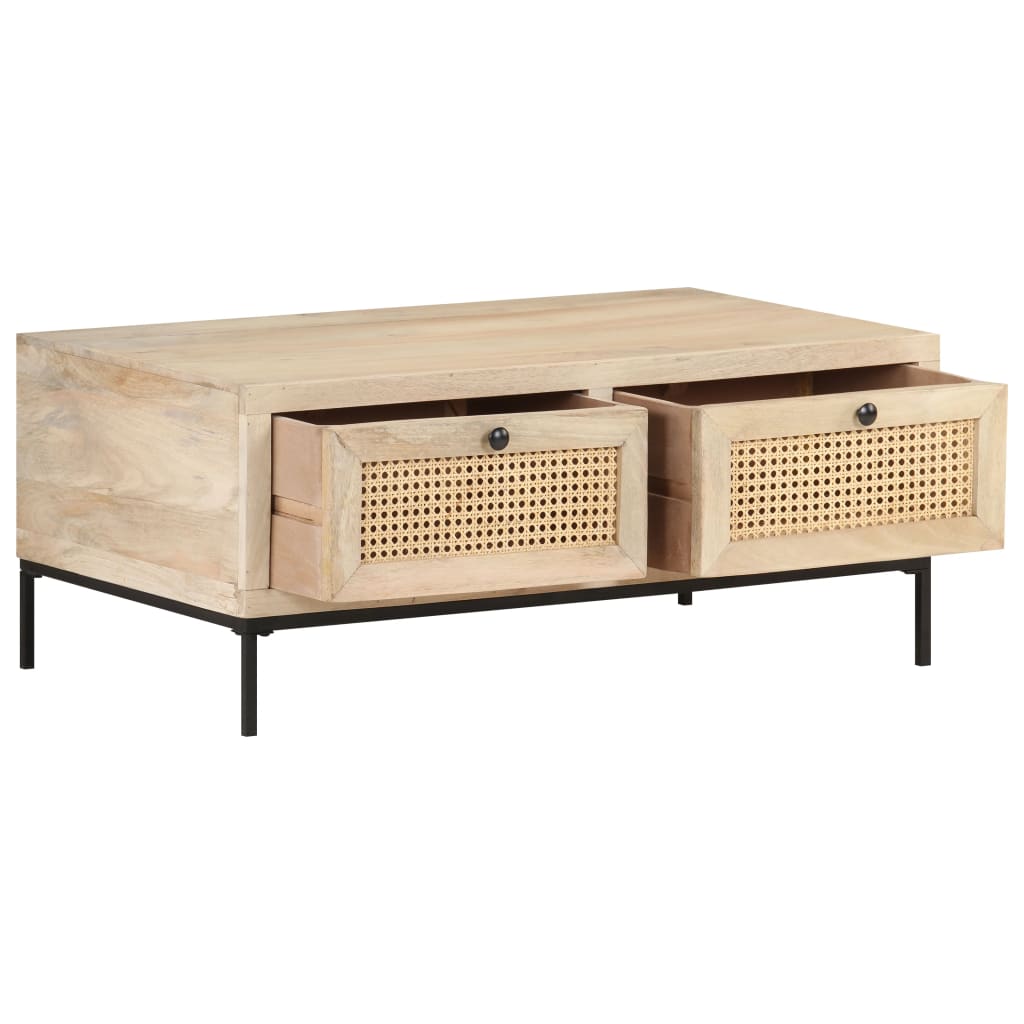 Mesa De Centro Madera Maciza Mango Y Caña Natural 90x50x37 Cm_1