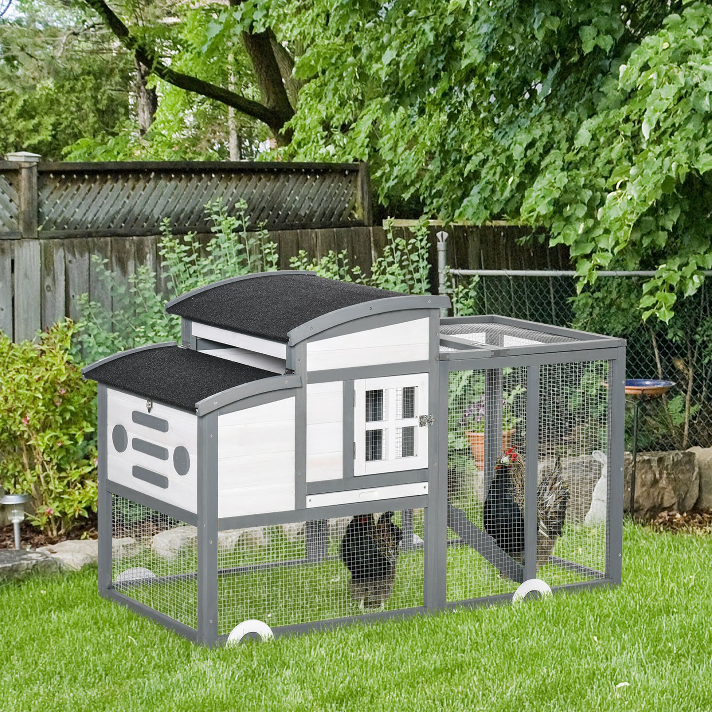 Pawhut Gallinero Madera Exterior Con Caja Nido Techo Asfáltico Abatible Y Rampa_1