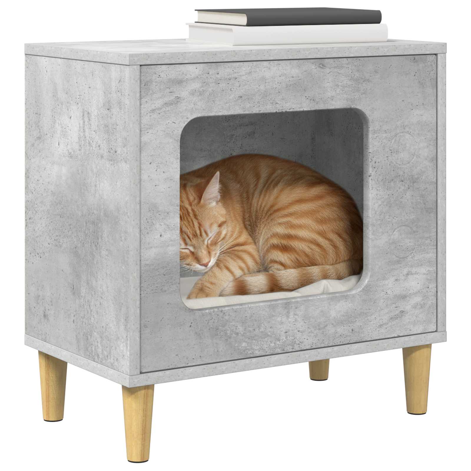 Casa Para Gatos Concreto 51 X 30 X 52 Cm Madera De Ingeniería_2