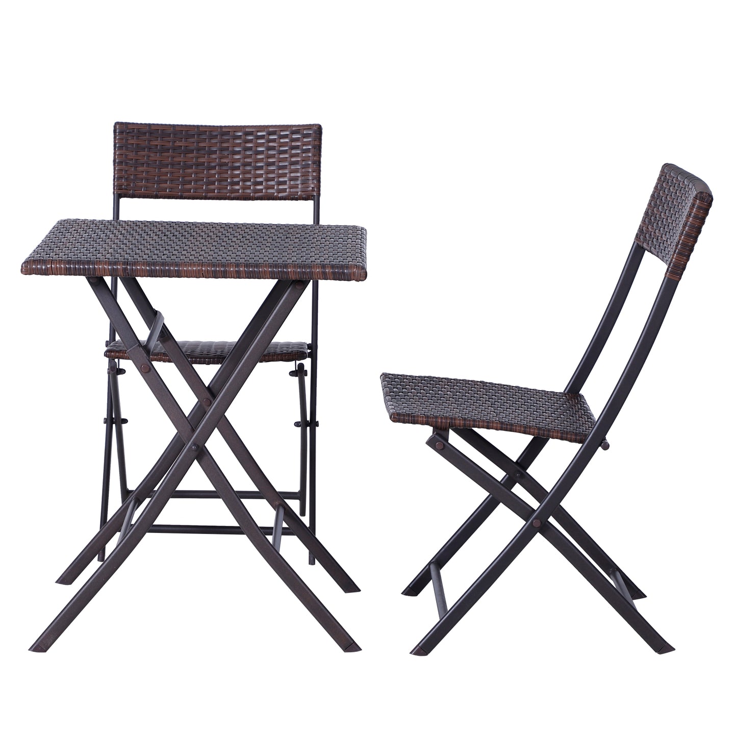 Outsunny Conjunto De 3 Piezas De Ratán 2 Sillas Y Mesa Plegable Diseño Trenzado_3