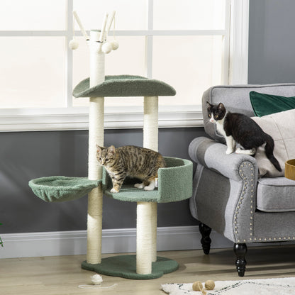 Pawhut Árbol Rascador Para Gatos Con Hamaca Postes De Sisal Bolas 44x43x123 Cm_4