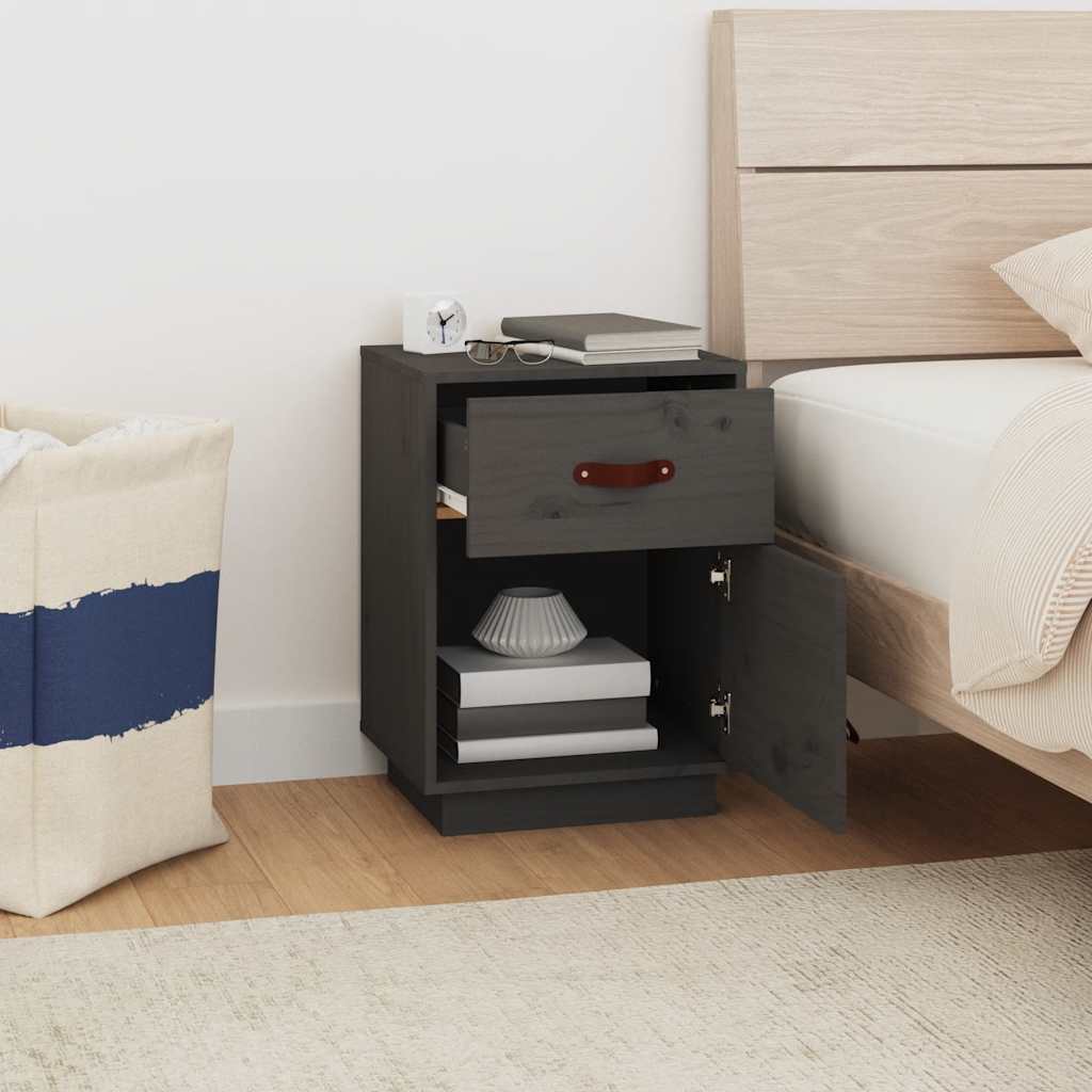 Mesitas De Noche 2 Uds Madera Maciza De Pino Gris 40x34x55 Cm_1