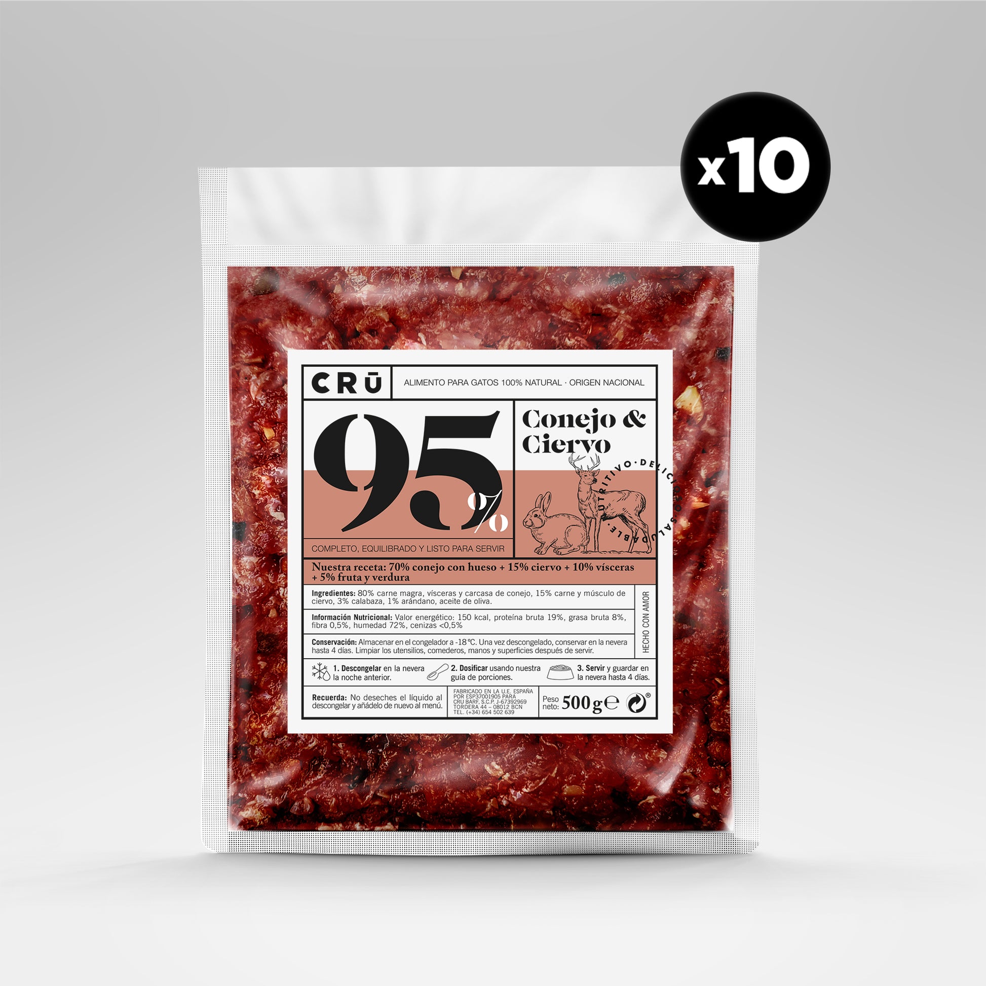 Menú Barf De Conejo Y Ciervo Para Gato - 10 Paquetes