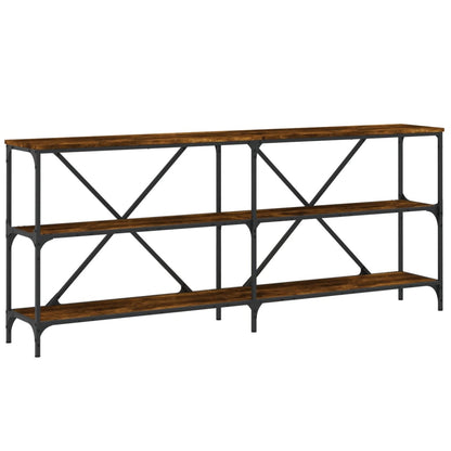 Mesa Consola Hierro Madera Ingeniería Roble Ahumado 180x30x75cm_0