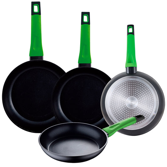 Set 4 Sartenes De 20x4,5 ; 24x5 ; 26x4,5 ; 28 X 5,4, Antiadherentes, San Ignacio Vitoria, En Aluminio Forjado En Negro, Con Asideros En Silicona En C_0