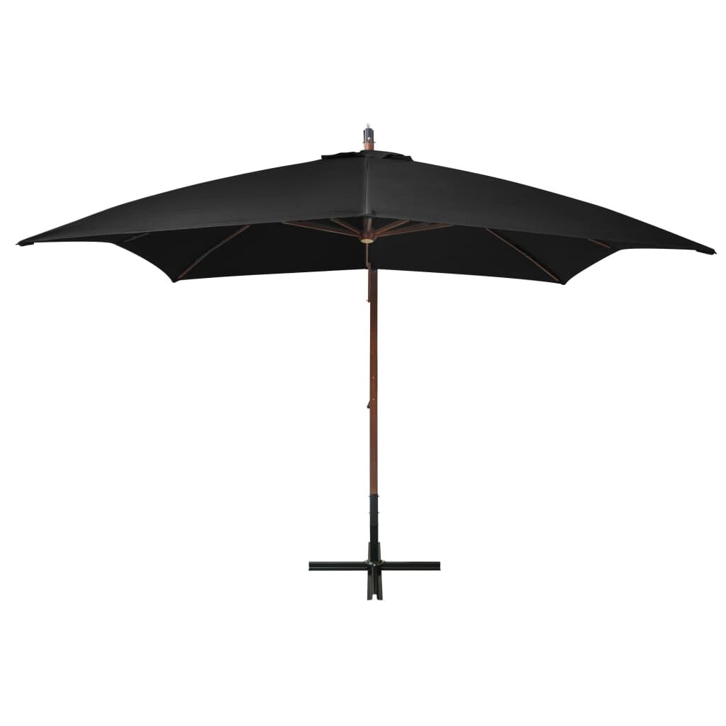 Vidaxl Sombrilla De Jardín Colgante Con Palo Madera Abeto Negro 3x3 M_1