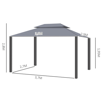 Outsunny Cenador De Jardín 4x3 M Con Doble Techo 4 Cortinas 4 Mosquiteras Gris_2