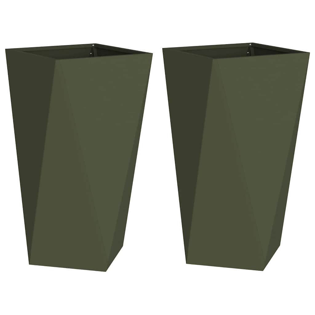 Jardinera 2 Uds. Verde Oliva 40 X 40 X 75 Cm Acero_0