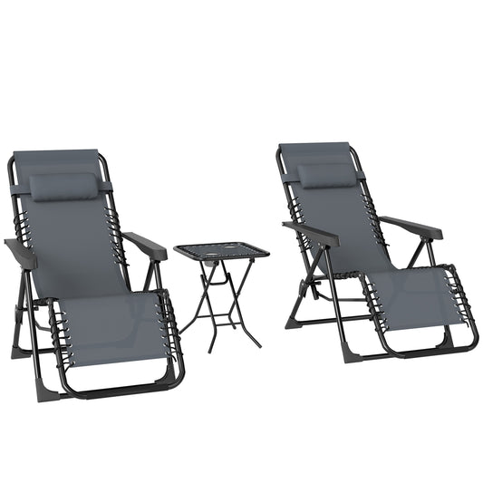 Outsunny Set De 2 Tumbonas Jardín Exterior Con Mesa Auxiliar Reposabrazos Gris_0
