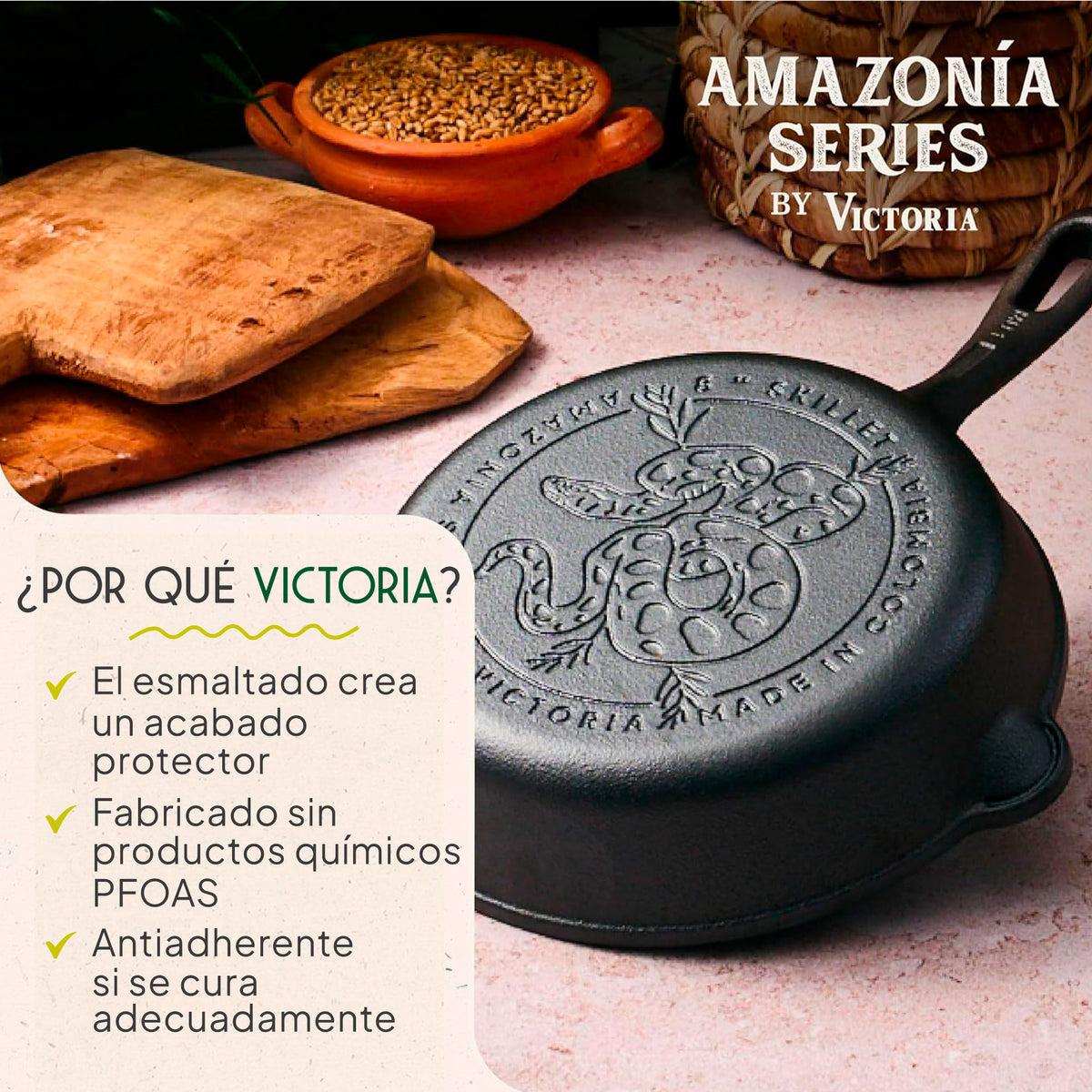 Victoria Sartén Hierro Fundido Esmaltado Amazonía Anaconda Inducción 20cm_1