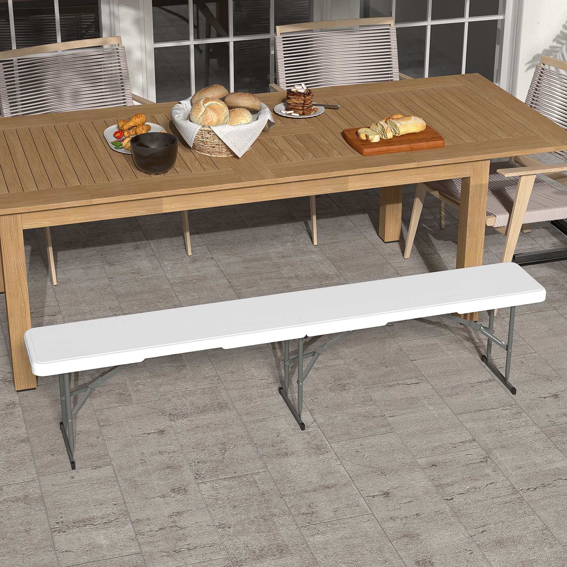 Outsunny Banco De Jardín Plegable De 3 Plazas 183x28x43 Cm Blanco_1