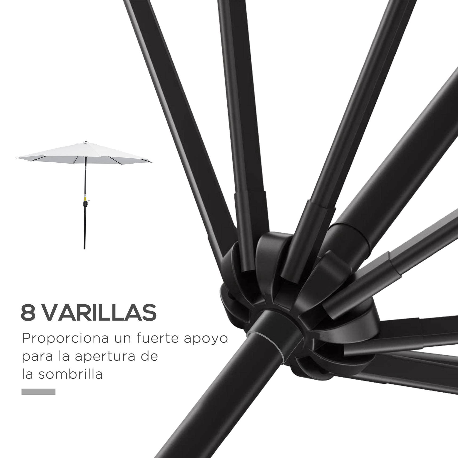 Outsunny Sombrilla De Jardín Ø295x250 Cm Con Manivela E Inclinación Blanco_5