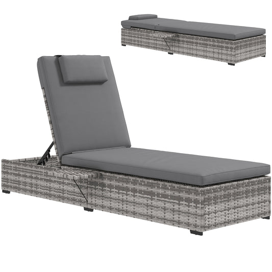 Outsunny Tumbona De Ratán Reclinable Con Respaldo Ajustable Gris_0