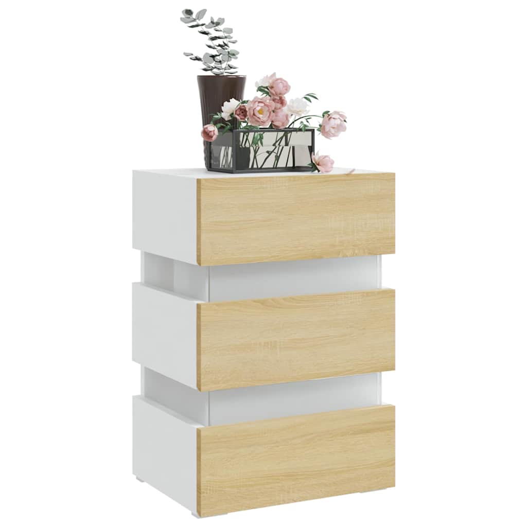 Mesita Noche Led Blanco Y Sonoma Madera Ingeniería 45x35x67 Cm_1
