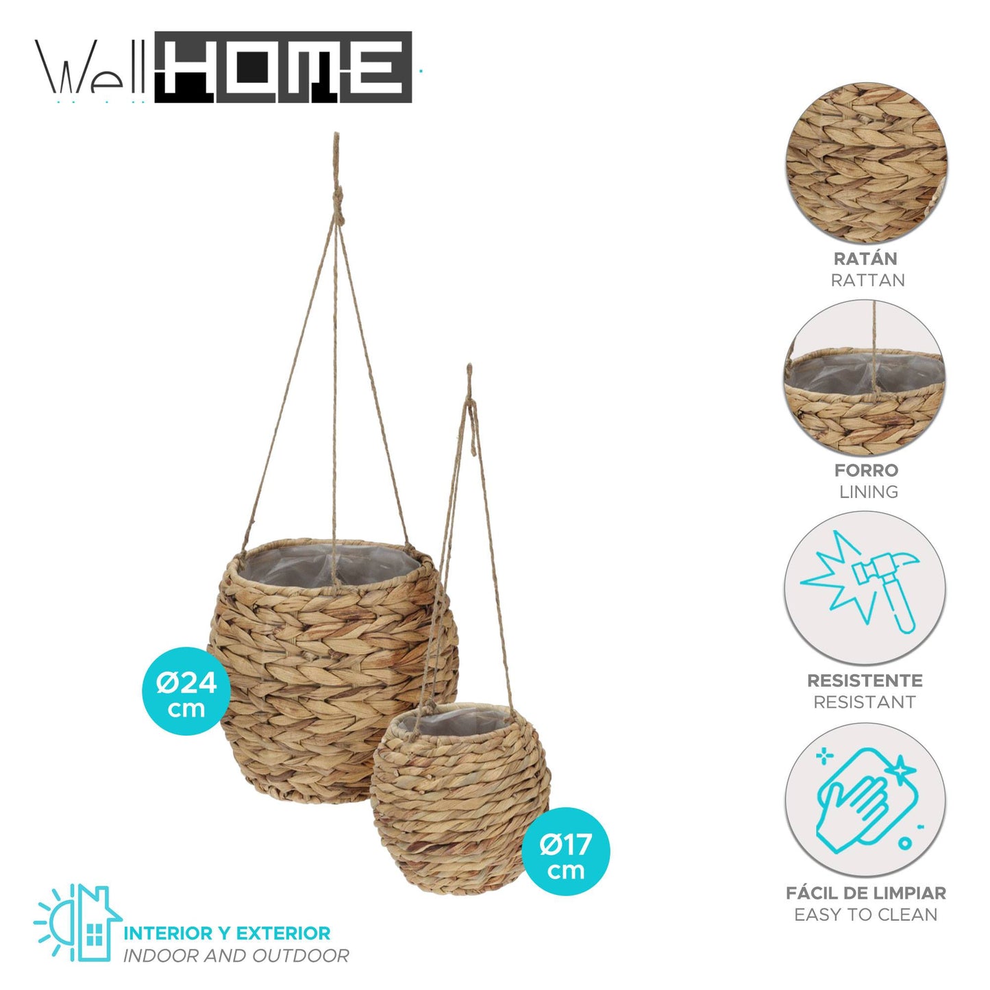 Well Home Juego De 2 Cestas Maceteros De Fibra Natural Ø17ø24cm