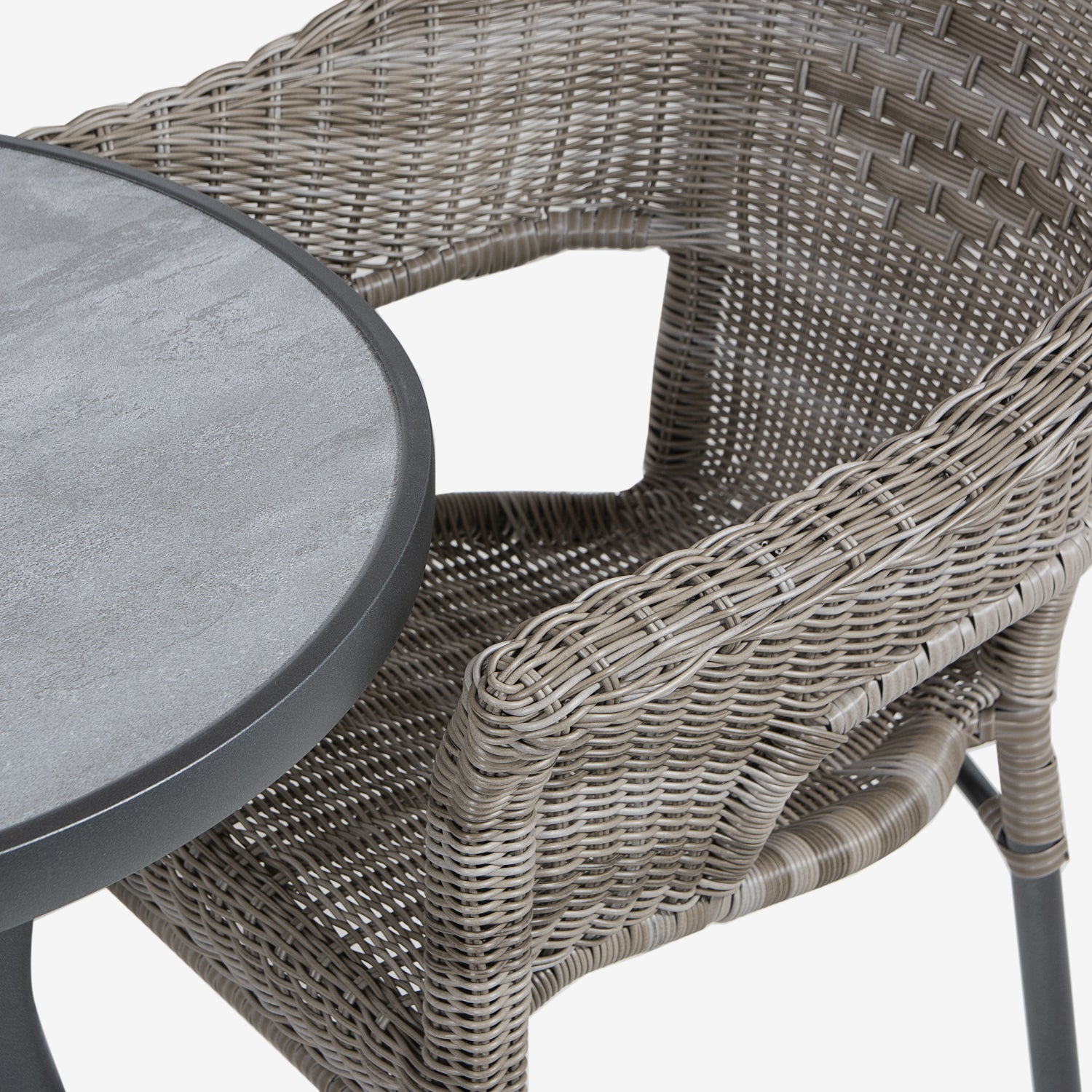 Conjunto De Mesas Y Sillas Para Exterior, Aluminio, Aluminio Y Ratán Sintético Redondo, Color Antracita, Mesa:72x72 Sillon:66x62x86_3