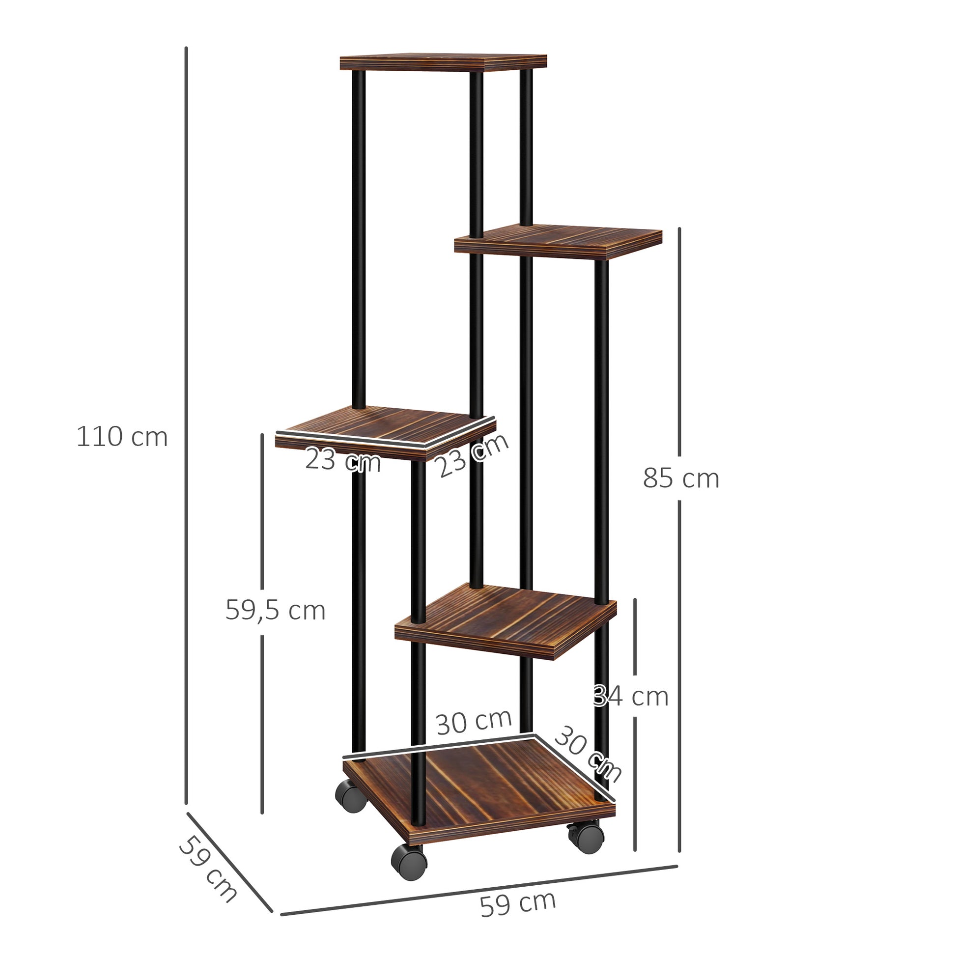 Outsunny Estantería Para Plantas De 5 Niveles De Madera 59x59x110 Cm Carbonizado_2